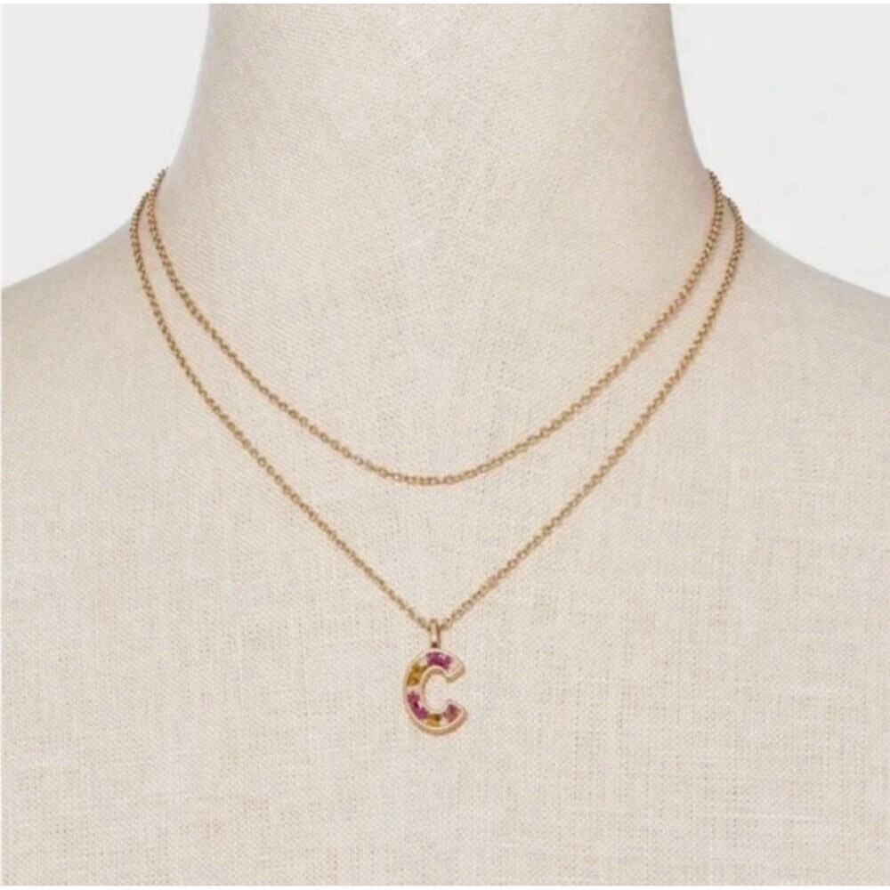 Bella Uno Bellissima 14K Gold Dipped Pressed Initial Multi-Strand Necklace C NWT - Picture 2 of 4